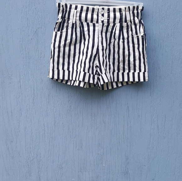 Pants - High Waisted  Stripped Shorts